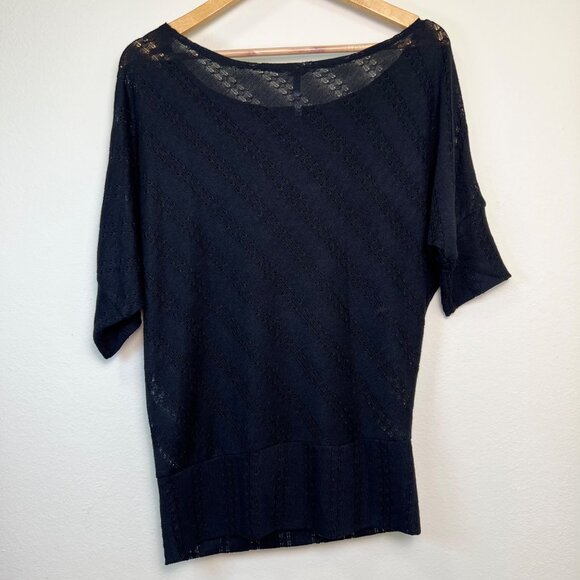 LOVE CULTURE Black Dolman Sleeve Knit Top With Sheer Stripe Detail Size M/L - Picture 8 of 8